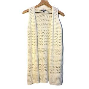 FRESHMAN Crochet Vest Women’s XL 16 Cream Open Front Side Slits. Duster.